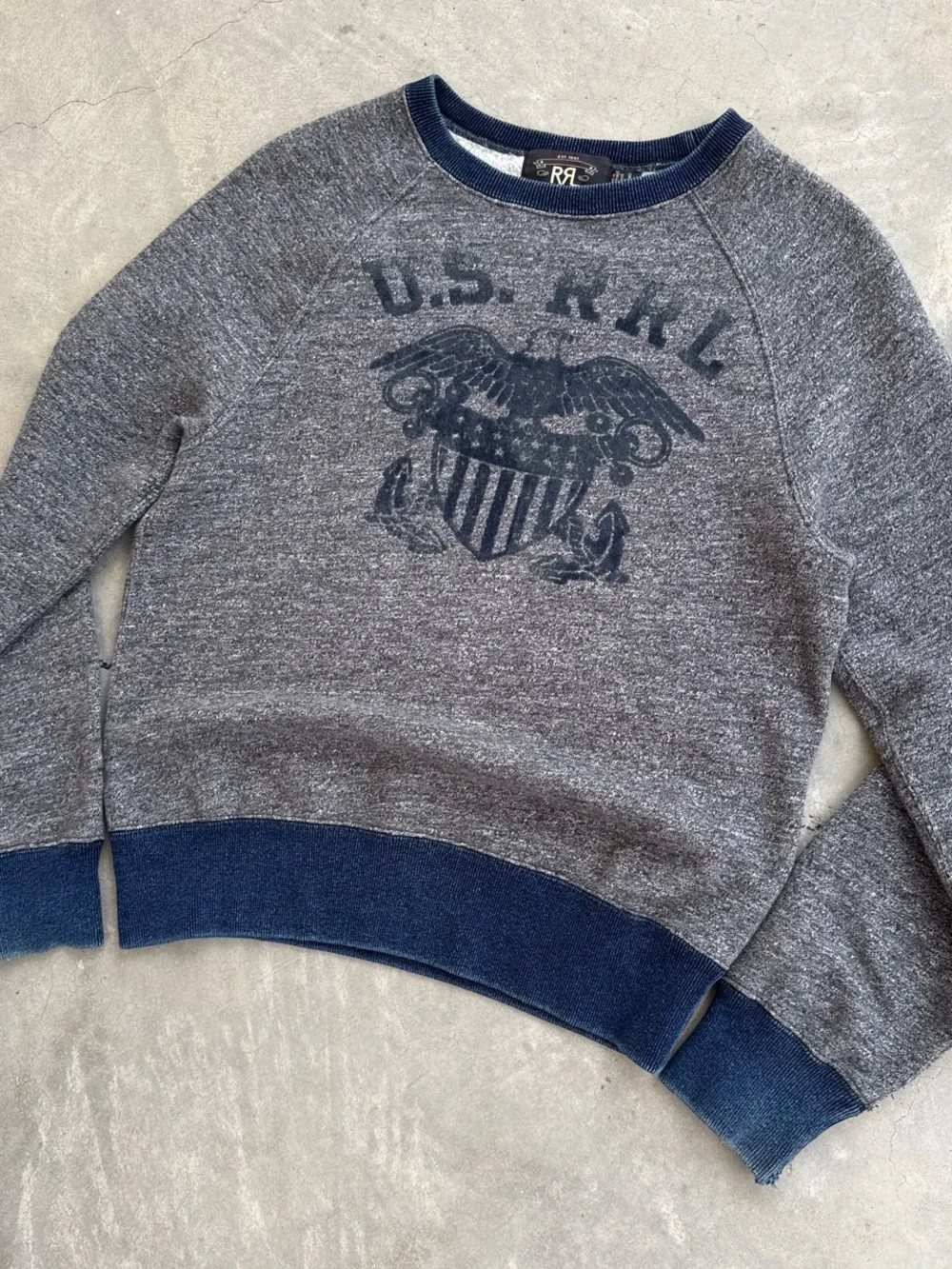 Vintage RRL Ralph Lauren US-RL Military Eagle Gray Crewneck Sweatshirt